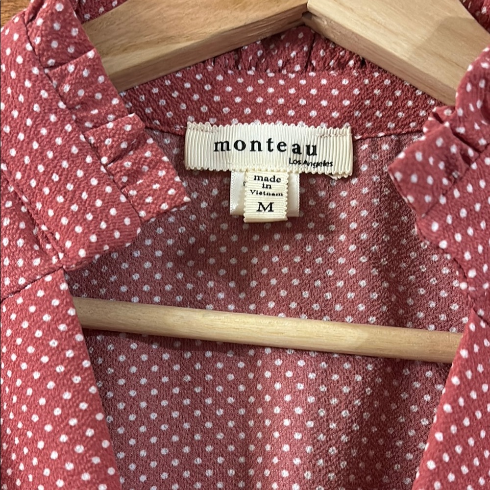 Monteau boutique Women's pink polka dot Wrap Top - Picture 2 of 4